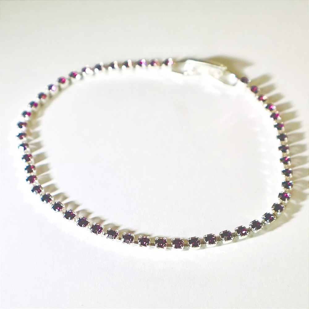 Swarovski Crystal Tennis Bracelet Purple Amethyst Silver Plated 7.5 Inch New